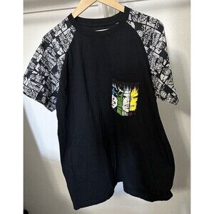 Marvel Avengers on Sleeves Men's Black Large T-shirt with Color Comic Pocket